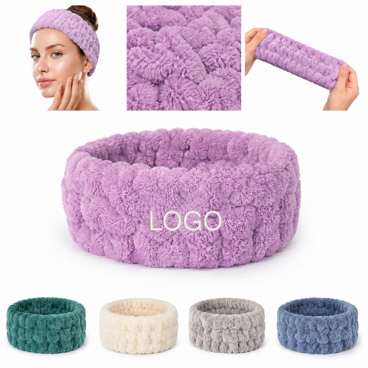Plush Padded Spa Headband Set for Skincare and Cosmetic Application
