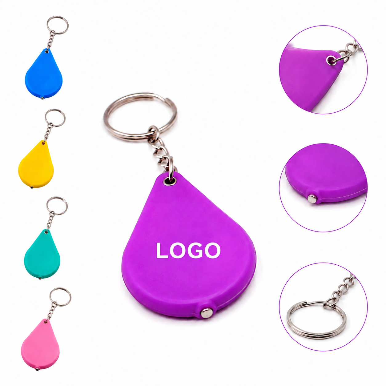 Teardrop LED Swivel Keychain Magnifier with Matte Finish