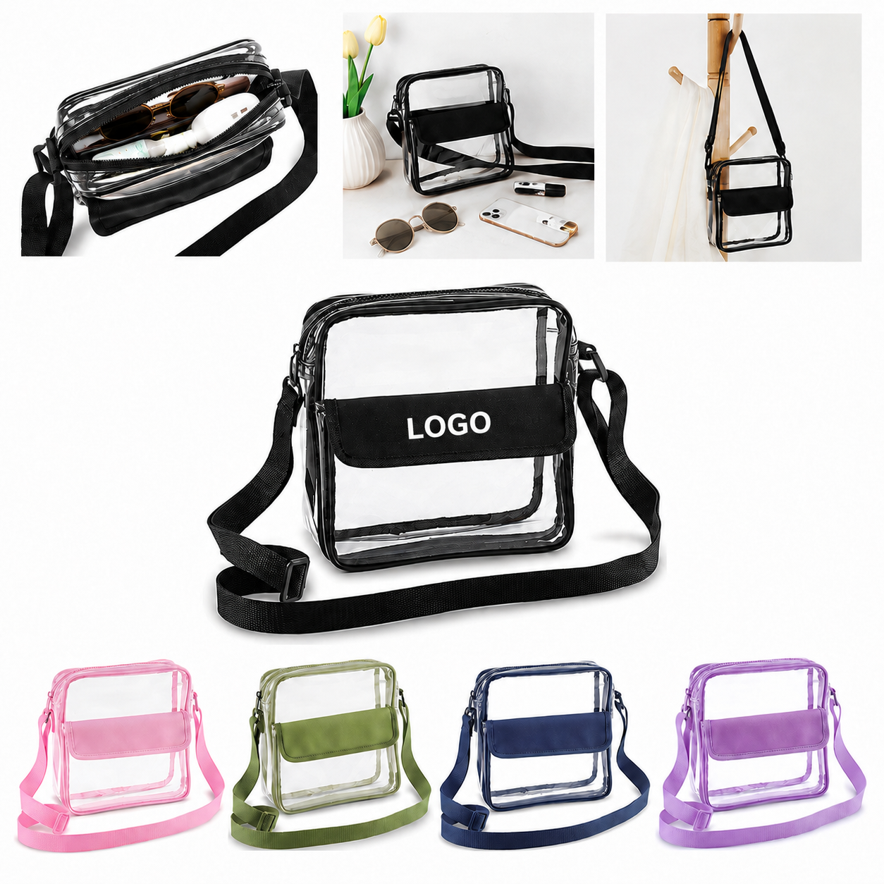 Transparent Stadium Crossbody Bag with Adjustable Strap and Front Pocket