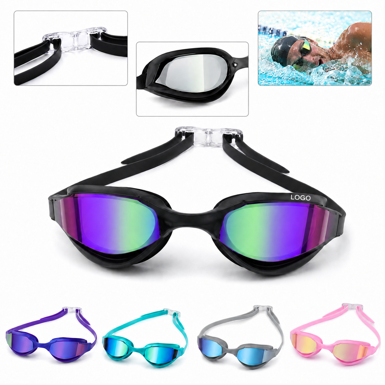Mirrored Performance Racing Goggles with Adjustable Silicone Split Strap