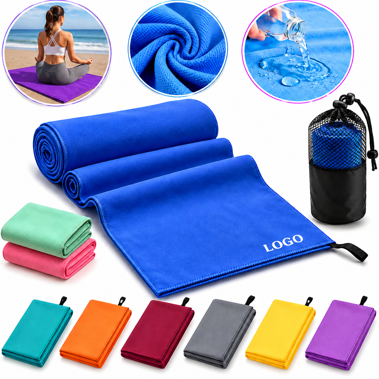 Quick-Dry Microfiber Sport Towel with Mesh Carrying Pouch