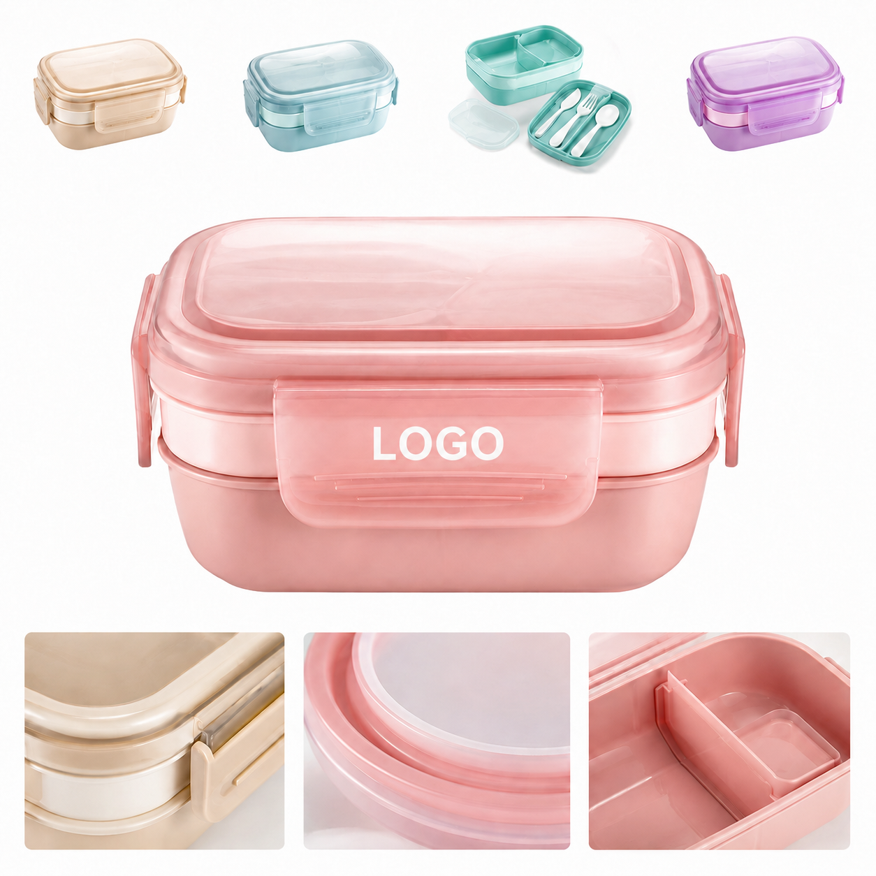 Triple-Layer Stackable Leak-Resistant Bento Box with Utensils