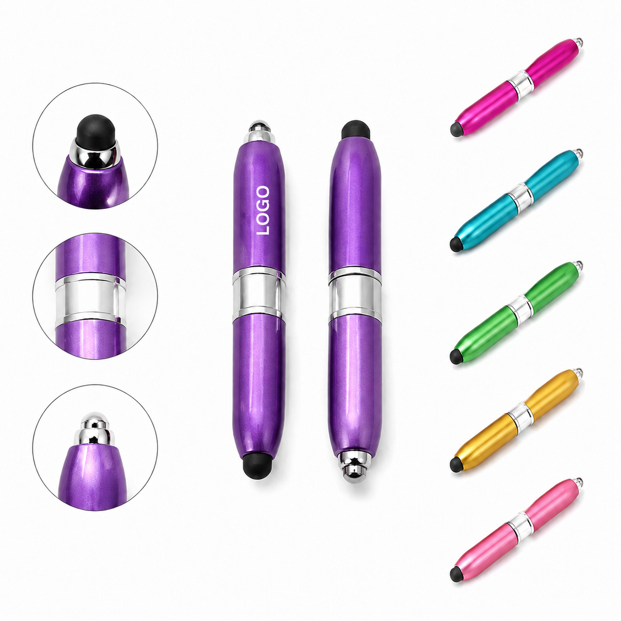 Dual-Function Mini Stylus Ballpoint Pen with Metallic Finish
