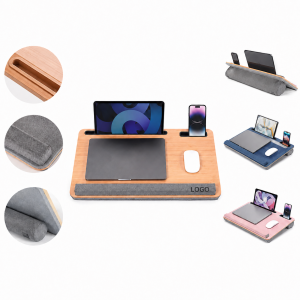 Sustainable Bamboo Portable Workstation with Cushion Base and Media Slots