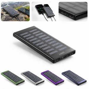 Portable 6000mAh Aluminum Solar Power Bank with Dual Port Output and LED Torch