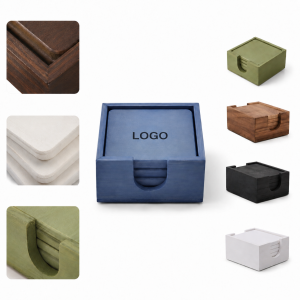 Natural Bamboo Square Coaster Set with Matching Storage Holder