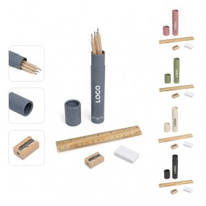 Natural Wood 6-Piece Stationery Set in Recycled Paper Tube