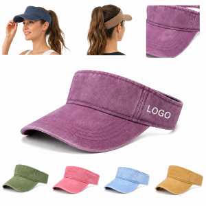 Two-Tone Washed Cotton Denim Sun Visor with Contrast Stitching